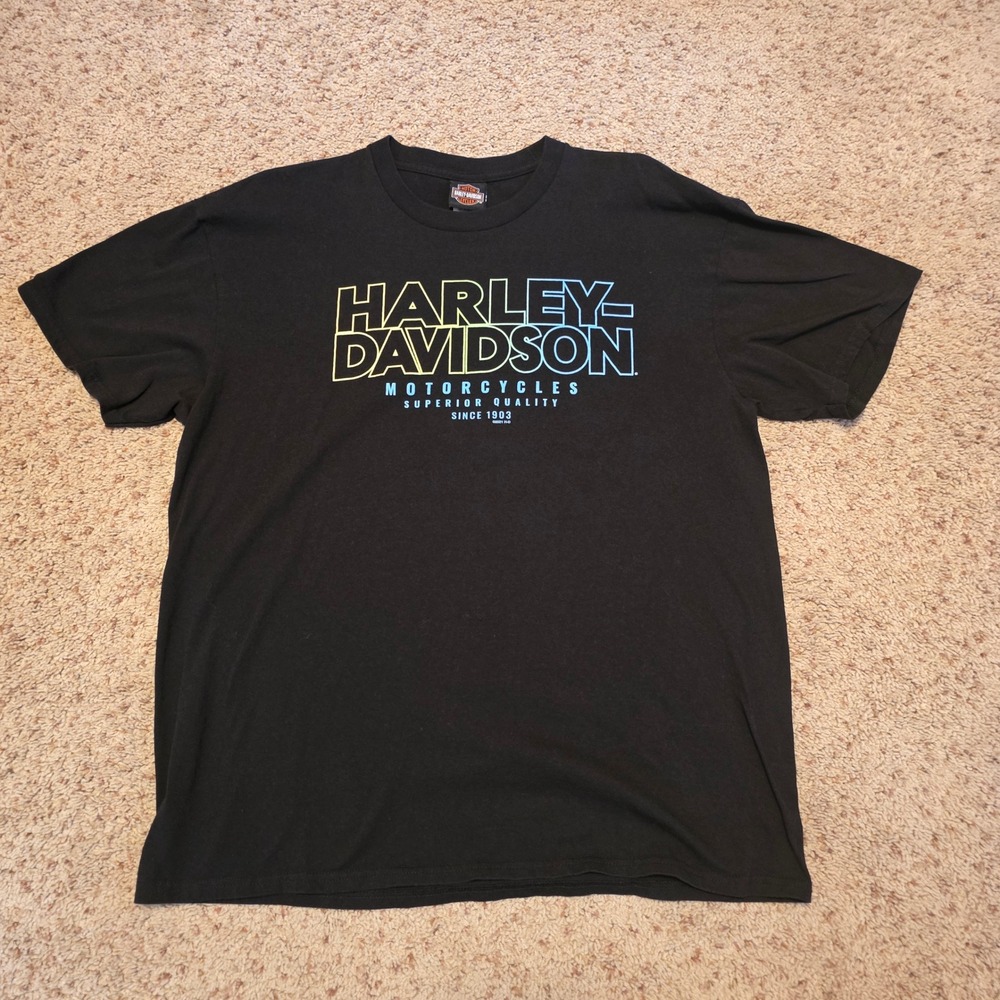 Harley Davidson Mens XL Black Graphic T-Shirt Brandon Florida Gradient Logo